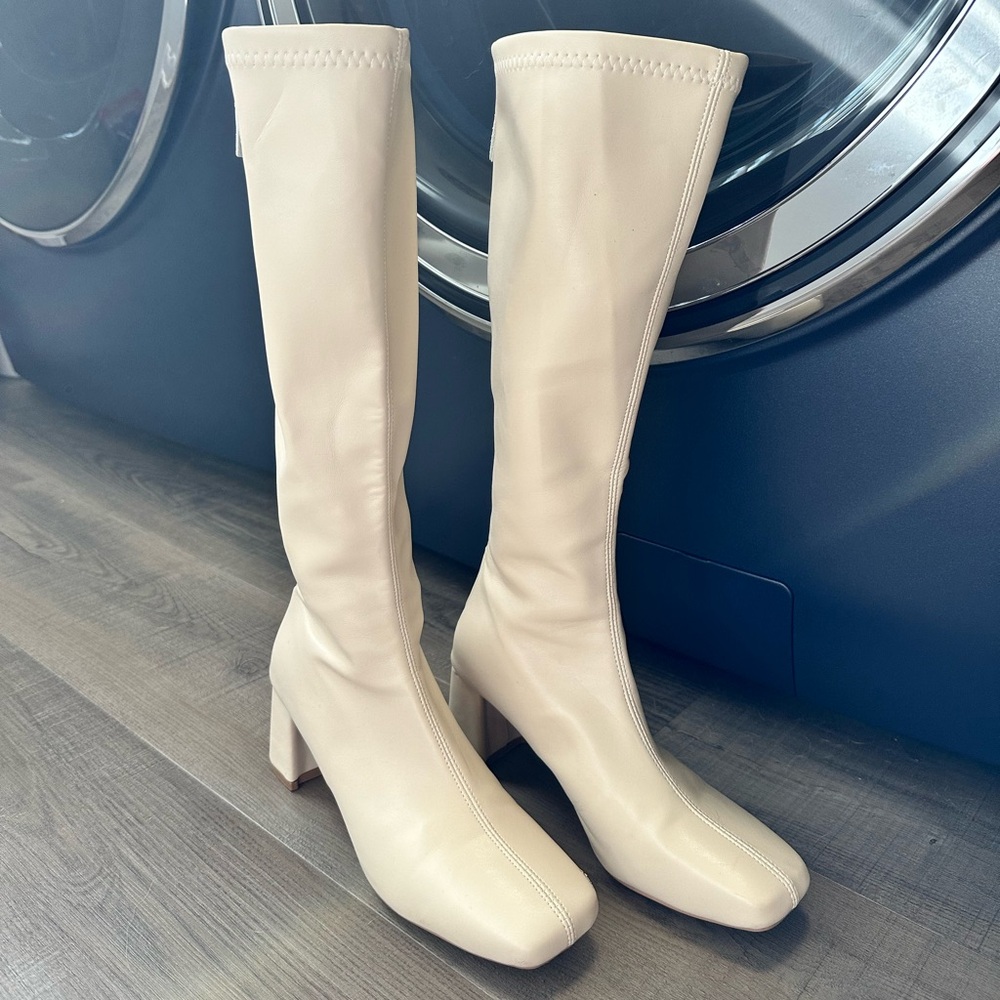 Leather knee high boots